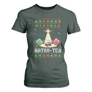Funny Christmas Tea Lover T Shirt For Women Nativi Tea Nativity Scene Christian Xmas TS11 Dark Forest Green Print Your Wear