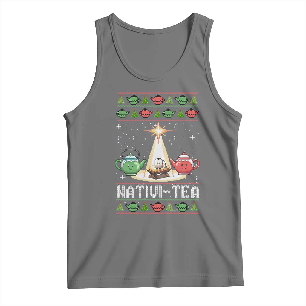 Funny Christmas Tea Lover Tank Top Nativi Tea Nativity Scene Christian Xmas TS11 Black Heather Print Your Wear