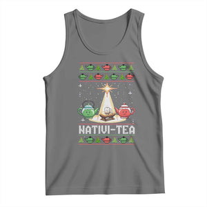 Funny Christmas Tea Lover Tank Top Nativi Tea Nativity Scene Christian Xmas TS11 Black Heather Print Your Wear