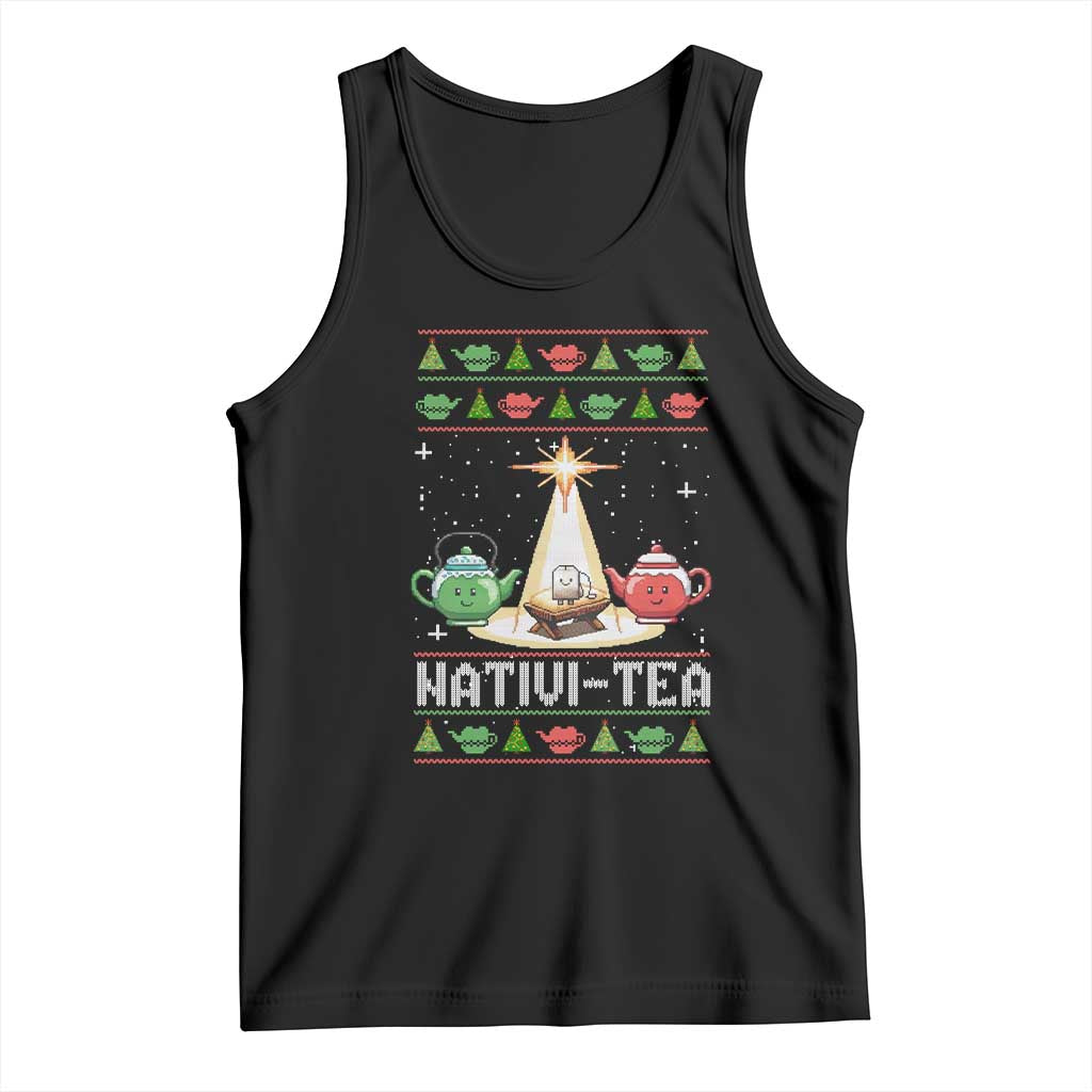 Funny Christmas Tea Lover Tank Top Nativi Tea Nativity Scene Christian Xmas TS11 Black Print Your Wear