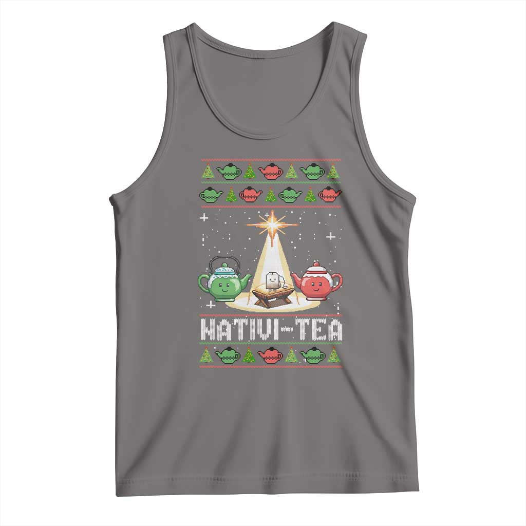 Funny Christmas Tea Lover Tank Top Nativi Tea Nativity Scene Christian Xmas TS11 Deep Heather Print Your Wear
