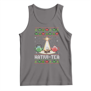 Funny Christmas Tea Lover Tank Top Nativi Tea Nativity Scene Christian Xmas TS11 Deep Heather Print Your Wear