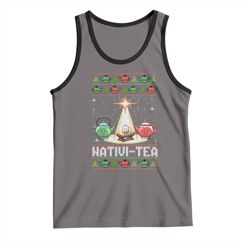 Funny Christmas Tea Lover Tank Top Nativi Tea Nativity Scene Christian Xmas TS11 Deep Heather Black Print Your Wear