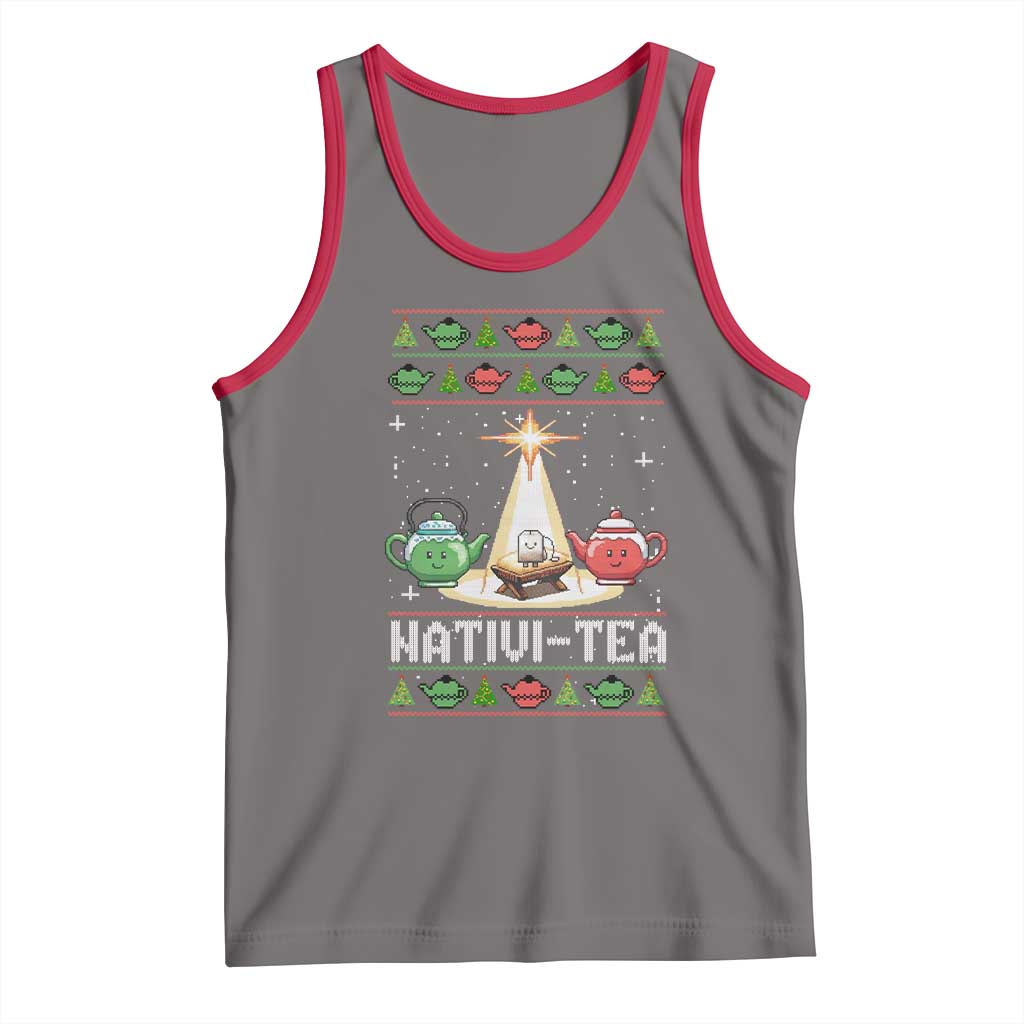 Funny Christmas Tea Lover Tank Top Nativi Tea Nativity Scene Christian Xmas TS11 Deep Heather Red Print Your Wear