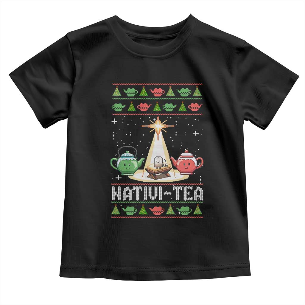 Funny Christmas Tea Lover Toddler T Shirt Nativi Tea Nativity Scene Christian Xmas TS11 Black Print Your Wear