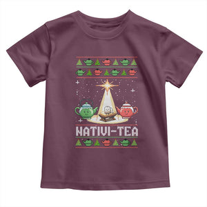 Funny Christmas Tea Lover Toddler T Shirt Nativi Tea Nativity Scene Christian Xmas TS11 Maroon Print Your Wear