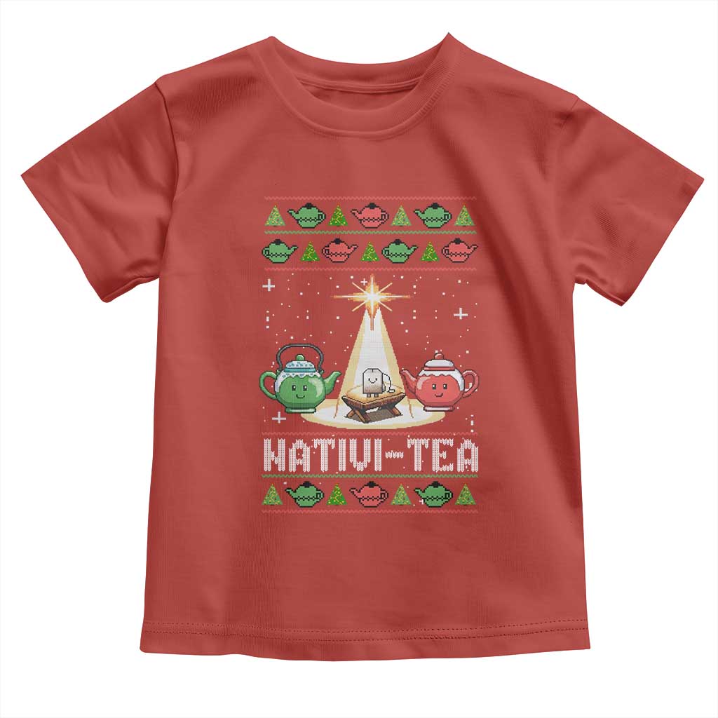Funny Christmas Tea Lover Toddler T Shirt Nativi Tea Nativity Scene Christian Xmas TS11 Red Print Your Wear