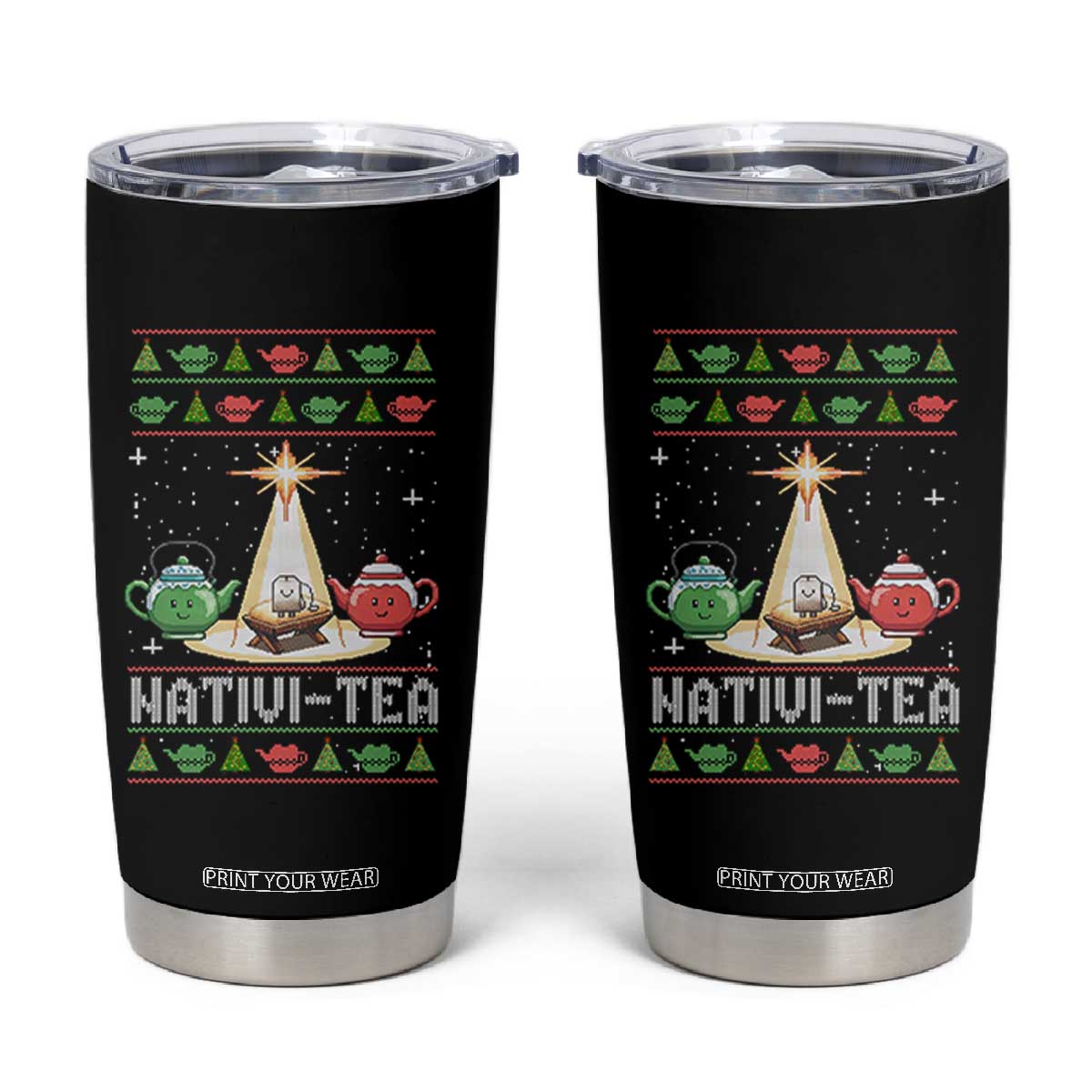 Funny Christmas Tea Lover Tumbler Cup Nativi Tea Nativity Scene Christian Xmas TS11 Black Print Your Wear