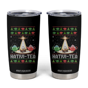 Funny Christmas Tea Lover Tumbler Cup Nativi Tea Nativity Scene Christian Xmas TS11 Black Print Your Wear
