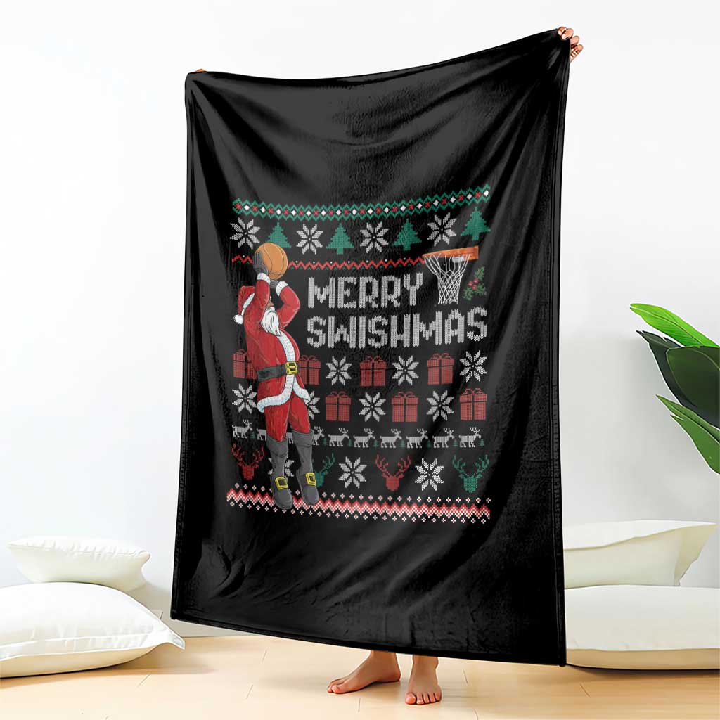 Funny Black Santa Christmas Basketball Throw Blanket Merry Swishmass Xmas Sport TS11 Print Your Wear