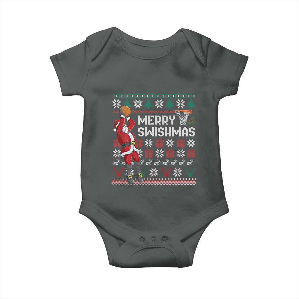 Funny Black Santa Christmas Basketball Baby Onesie Merry Swishmass Xmas Sport TS11 Dark Heather Print Your Wear