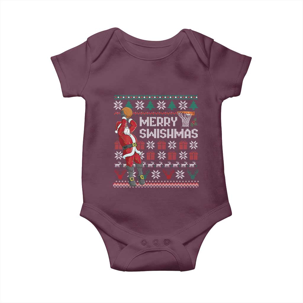 Funny Black Santa Christmas Basketball Baby Onesie Merry Swishmass Xmas Sport TS11 Maroon Print Your Wear