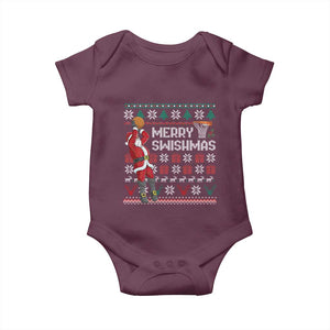 Funny Black Santa Christmas Basketball Baby Onesie Merry Swishmass Xmas Sport TS11 Maroon Print Your Wear