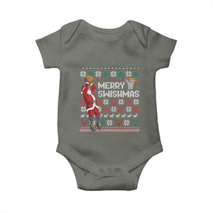 Funny Black Santa Christmas Basketball Baby Onesie Merry Swishmass Xmas Sport TS11 Military Green Print Your Wear