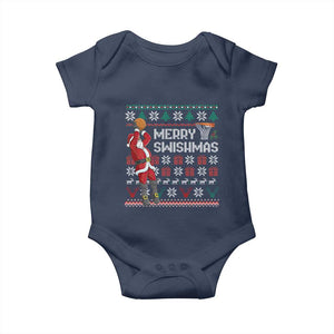 Funny Black Santa Christmas Basketball Baby Onesie Merry Swishmass Xmas Sport TS11 Navy Print Your Wear