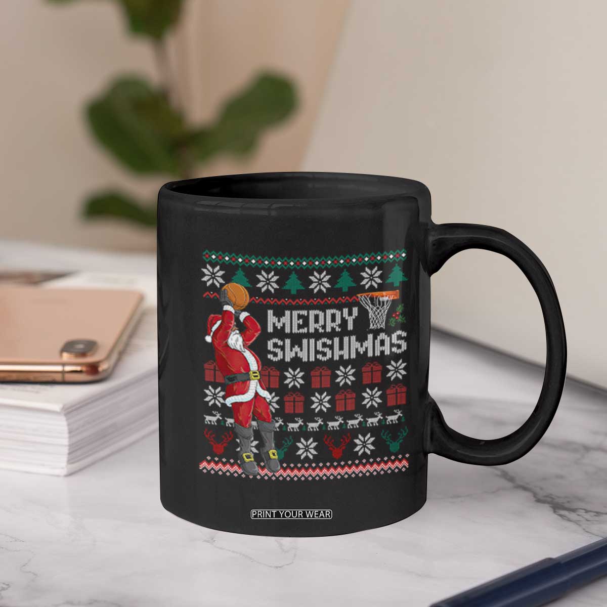 Funny Black Santa Christmas Basketball Coffee Mug Merry Swishmass Xmas Sport TS11 Print Your Wear