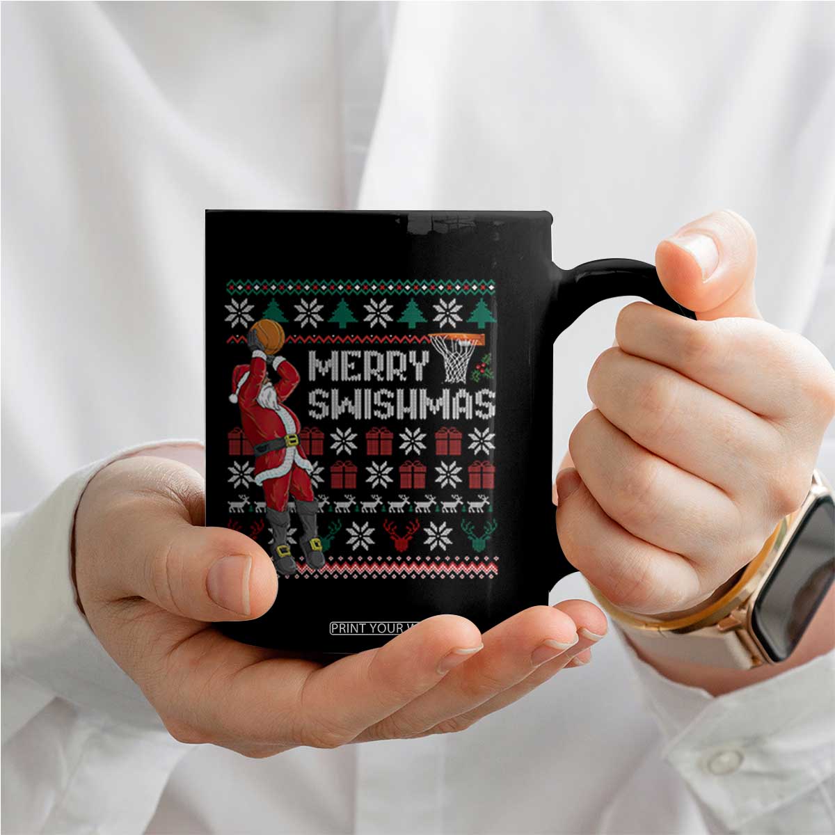 Funny Black Santa Christmas Basketball Coffee Mug Merry Swishmass Xmas Sport TS11 Print Your Wear