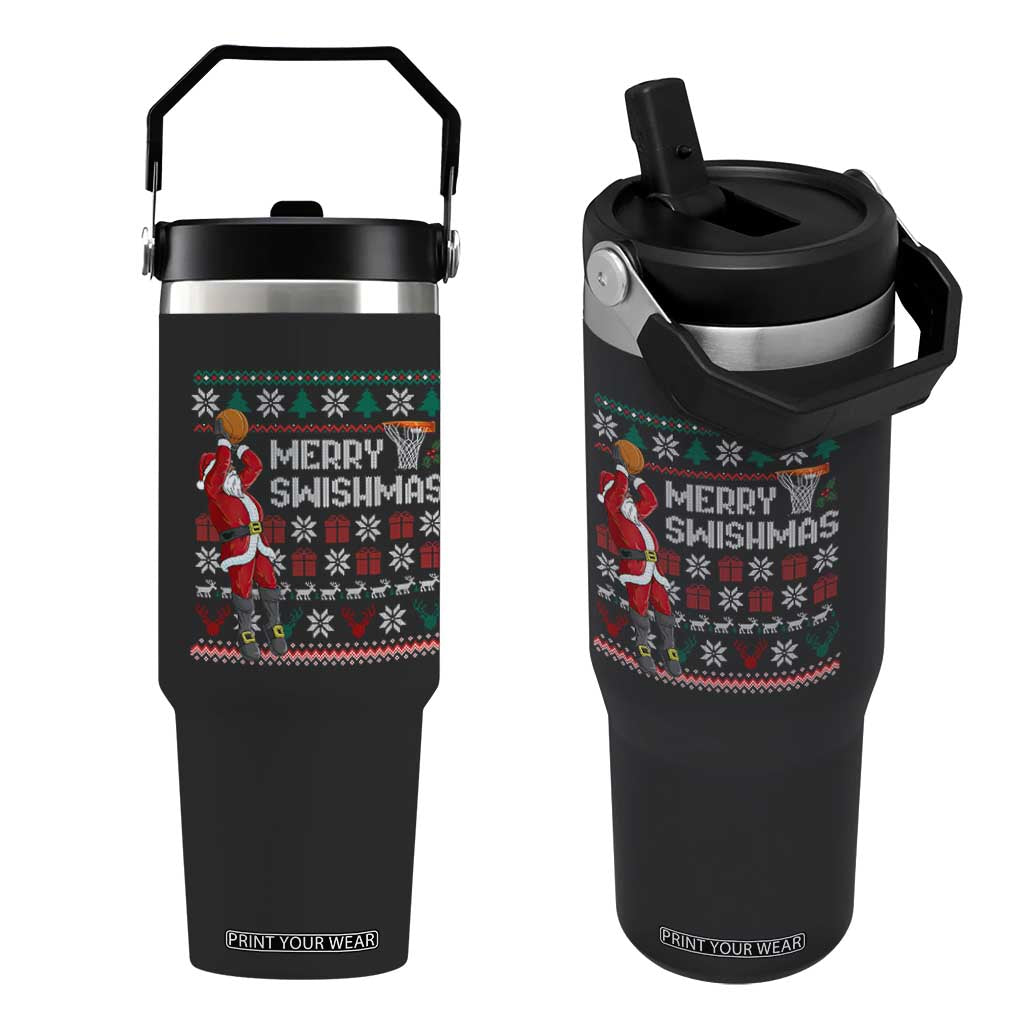 Funny Black Santa Christmas Basketball Flip Straw Tumbler Merry Swishmass Xmas Sport TS11 One Size: 30 oz Black Print Your Wear