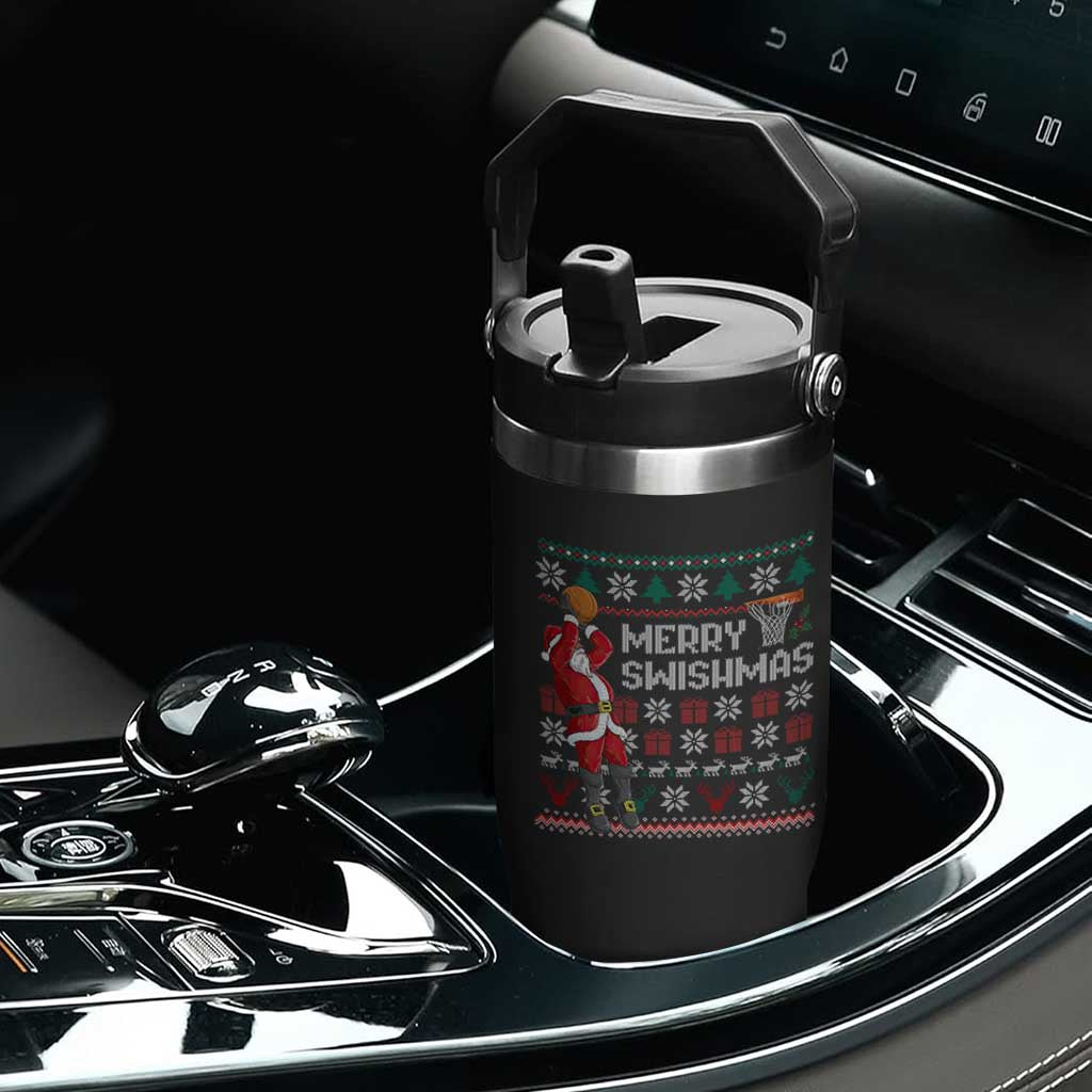 Funny Black Santa Christmas Basketball Flip Straw Tumbler Merry Swishmass Xmas Sport TS11 Print Your Wear