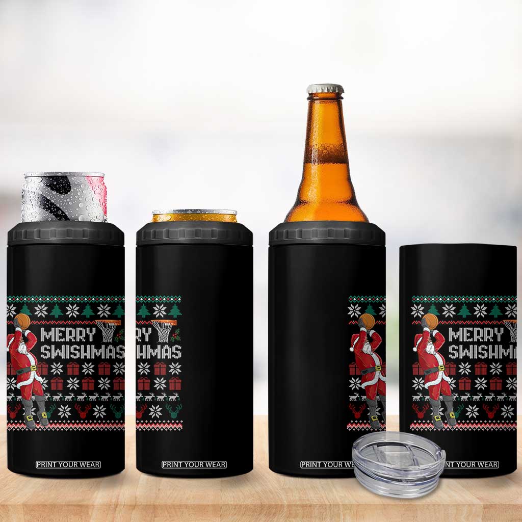 Funny Black Santa Christmas Basketball 4 in 1 Can Cooler Tumbler Merry Swishmass Xmas Sport TS11 Print Your Wear