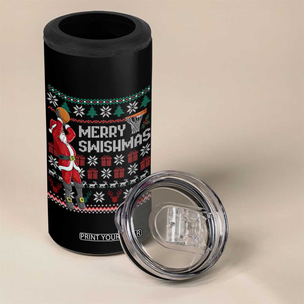 Funny Black Santa Christmas Basketball 4 in 1 Can Cooler Tumbler Merry Swishmass Xmas Sport TS11 Print Your Wear