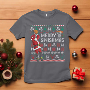 Funny Black Santa Christmas Basketball T Shirt Merry Swishmass Xmas Sport TS11 Charcoal Print Your Wear