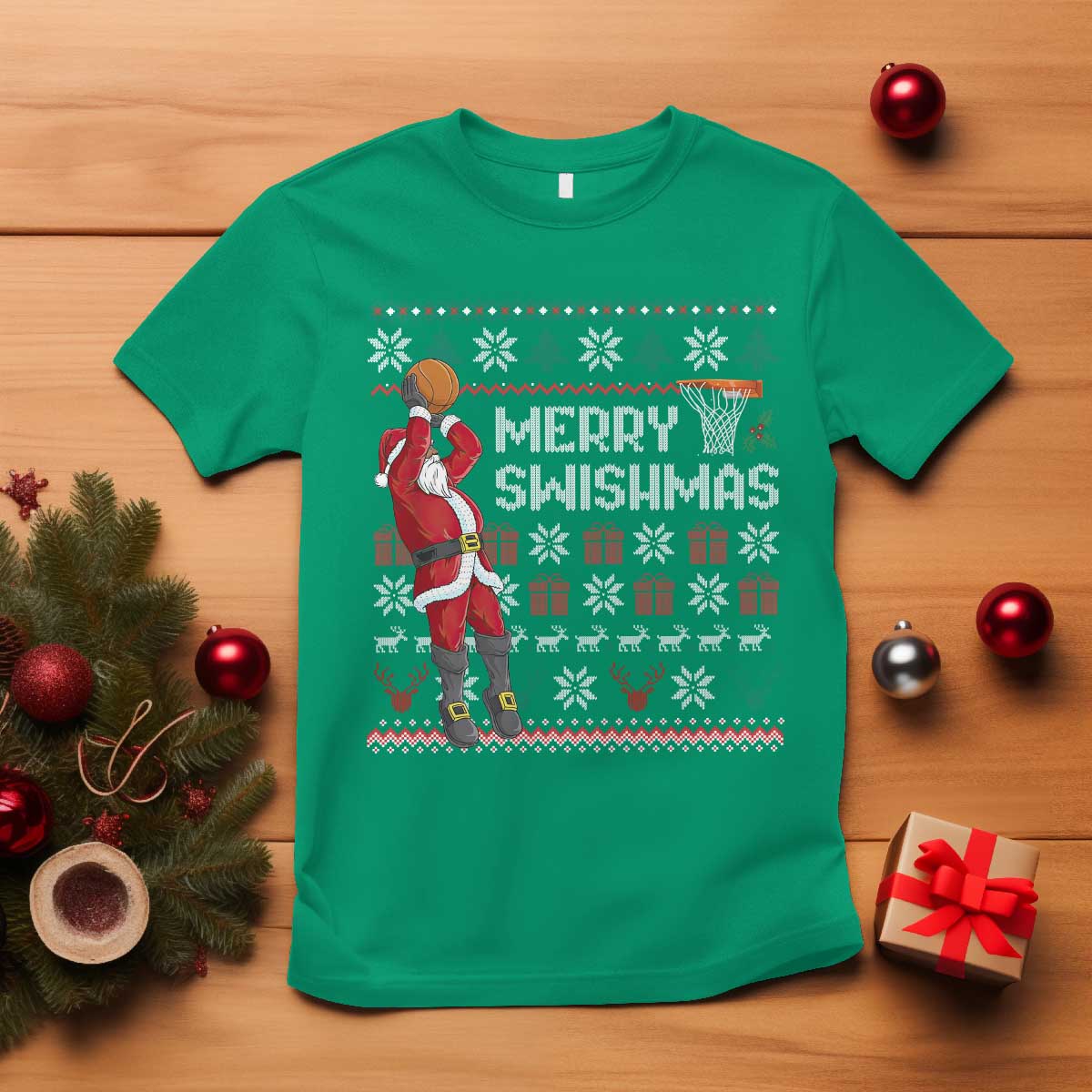 Funny Black Santa Christmas Basketball T Shirt Merry Swishmass Xmas Sport TS11 Irish Green Print Your Wear