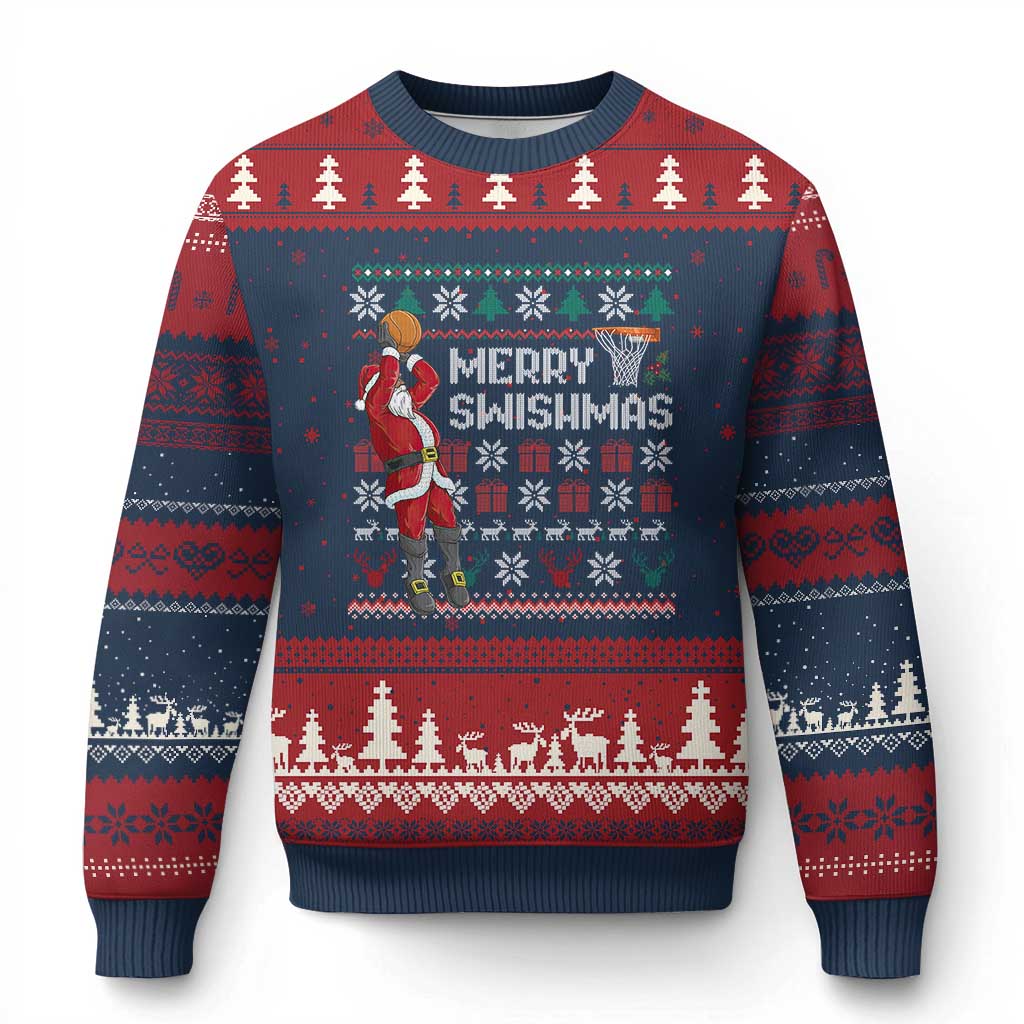 Funny Black Santa Christmas Basketball Ugly Christmas Sweater Merry Swishmass Xmas Sport TS11 Navy Red Print Your Wear