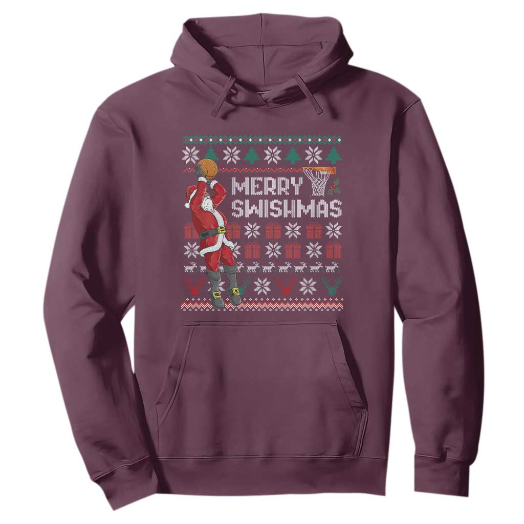 Funny Black Santa Christmas Basketball Hoodie Merry Swishmass Xmas Sport TS11 Maroon Print Your Wear