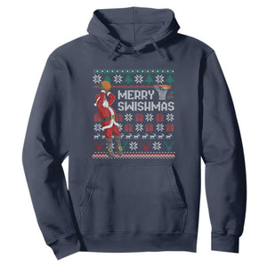 Funny Black Santa Christmas Basketball Hoodie Merry Swishmass Xmas Sport TS11 Navy Print Your Wear