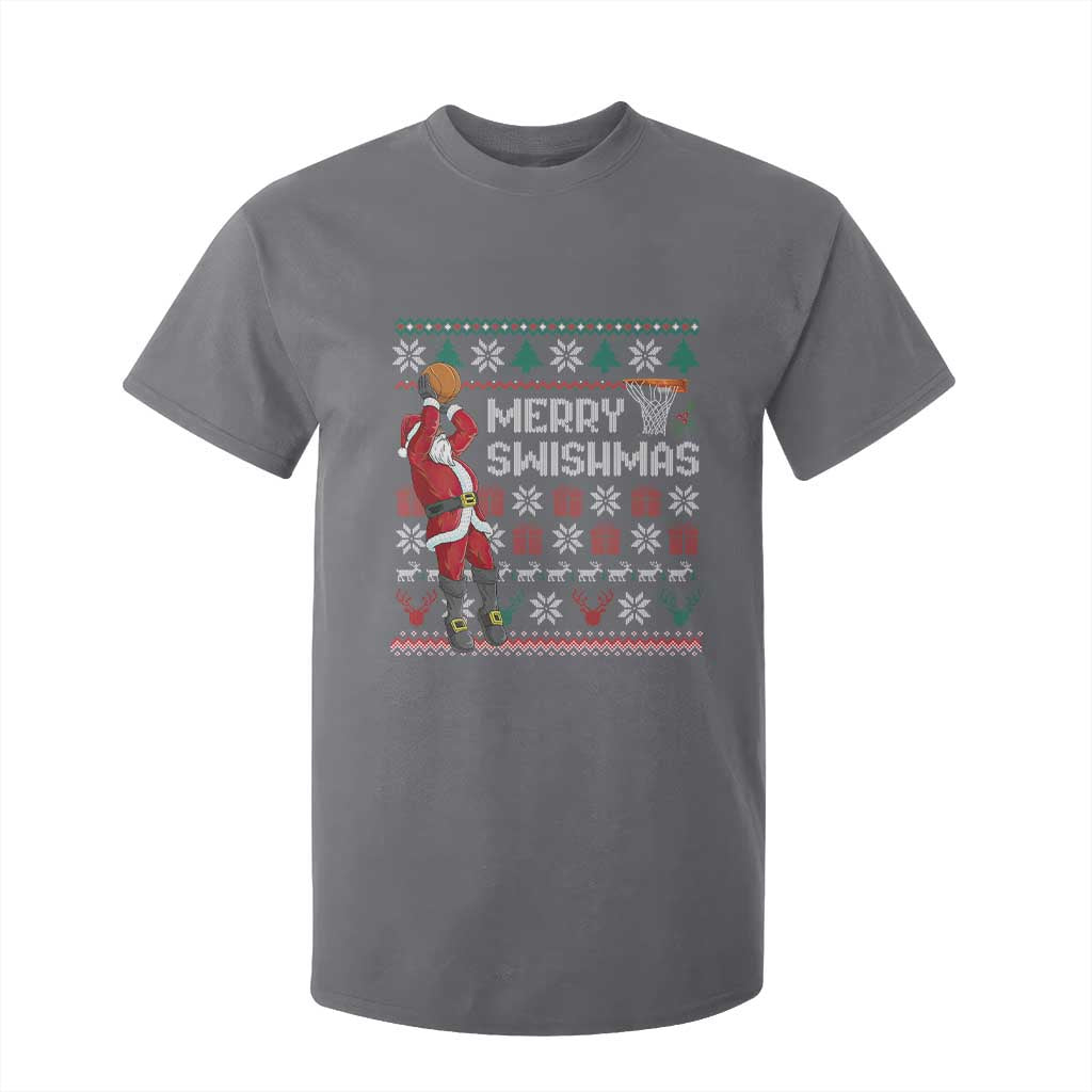 Funny Black Santa Christmas Basketball T Shirt For Kid Merry Swishmass Xmas Sport TS11 Charcoal Print Your Wear