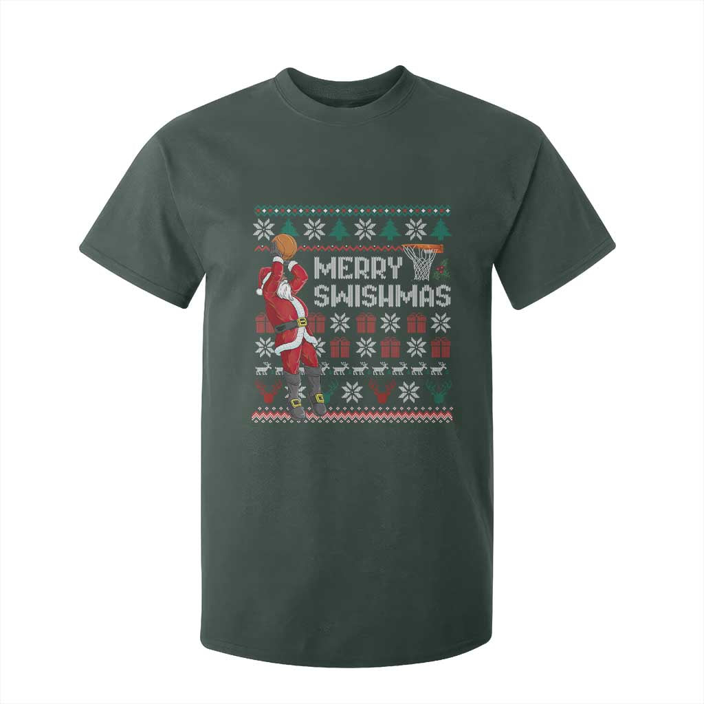 Funny Black Santa Christmas Basketball T Shirt For Kid Merry Swishmass Xmas Sport TS11 Dark Forest Green Print Your Wear