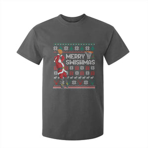 Funny Black Santa Christmas Basketball T Shirt For Kid Merry Swishmass Xmas Sport TS11 Dark Heather Print Your Wear