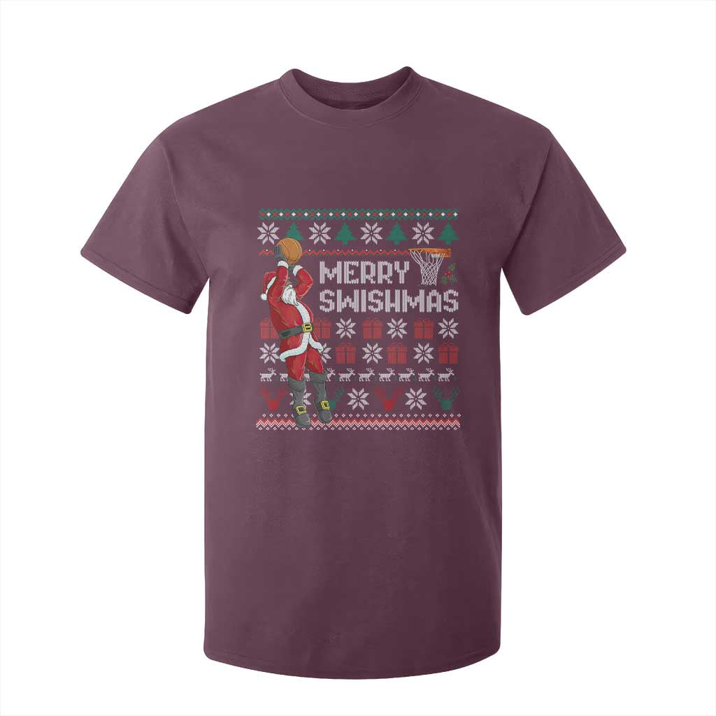 Funny Black Santa Christmas Basketball T Shirt For Kid Merry Swishmass Xmas Sport TS11 Maroon Print Your Wear