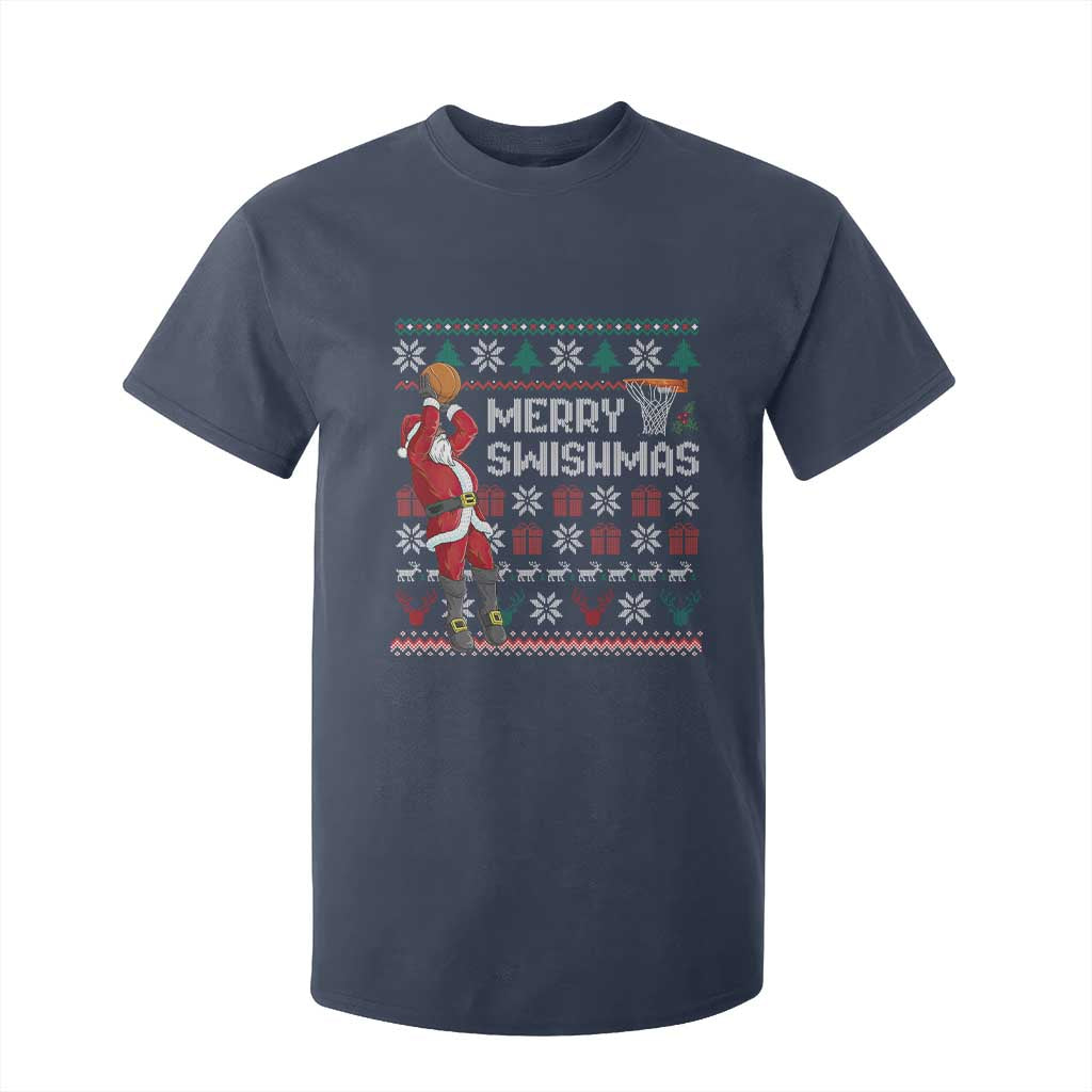 Funny Black Santa Christmas Basketball T Shirt For Kid Merry Swishmass Xmas Sport TS11 Navy Print Your Wear