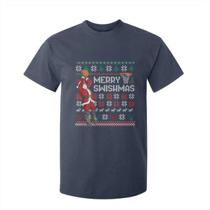 Funny Black Santa Christmas Basketball T Shirt For Kid Merry Swishmass Xmas Sport TS11 Navy Print Your Wear