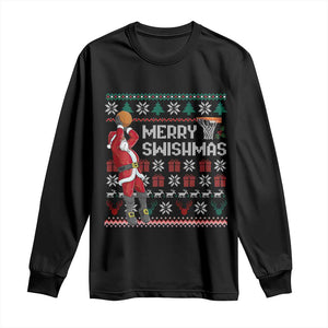 Funny Black Santa Christmas Basketball Long Sleeve Shirt Merry Swishmass Xmas Sport TS11 Black Print Your Wear