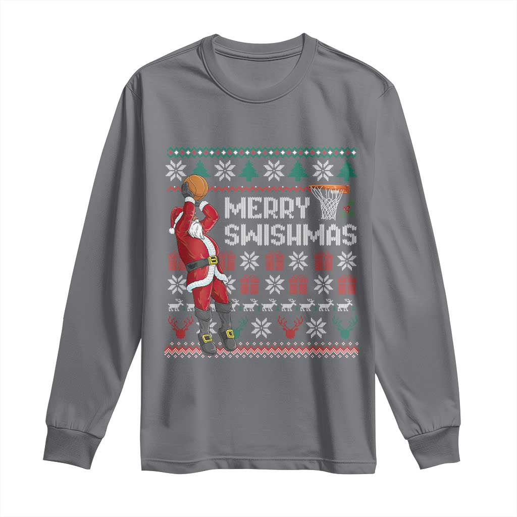 Funny Black Santa Christmas Basketball Long Sleeve Shirt Merry Swishmass Xmas Sport TS11 Charcoal Print Your Wear