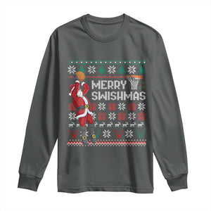 Funny Black Santa Christmas Basketball Long Sleeve Shirt Merry Swishmass Xmas Sport TS11 Dark Heather Print Your Wear
