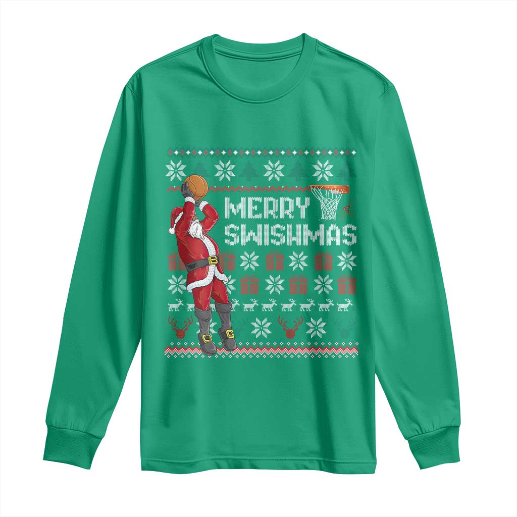 Funny Black Santa Christmas Basketball Long Sleeve Shirt Merry Swishmass Xmas Sport TS11 Irish Green Print Your Wear