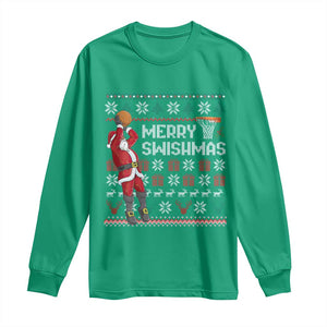 Funny Black Santa Christmas Basketball Long Sleeve Shirt Merry Swishmass Xmas Sport TS11 Irish Green Print Your Wear