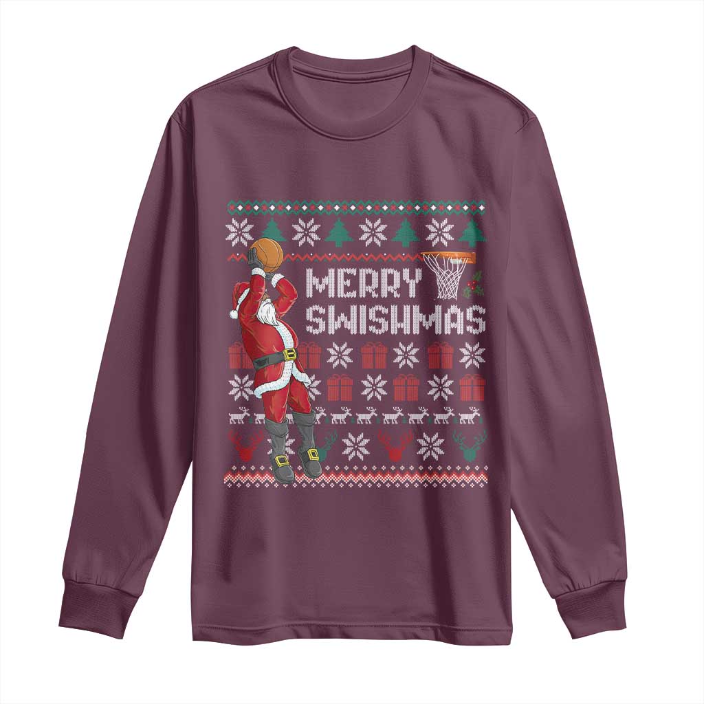 Funny Black Santa Christmas Basketball Long Sleeve Shirt Merry Swishmass Xmas Sport TS11 Maroon Print Your Wear