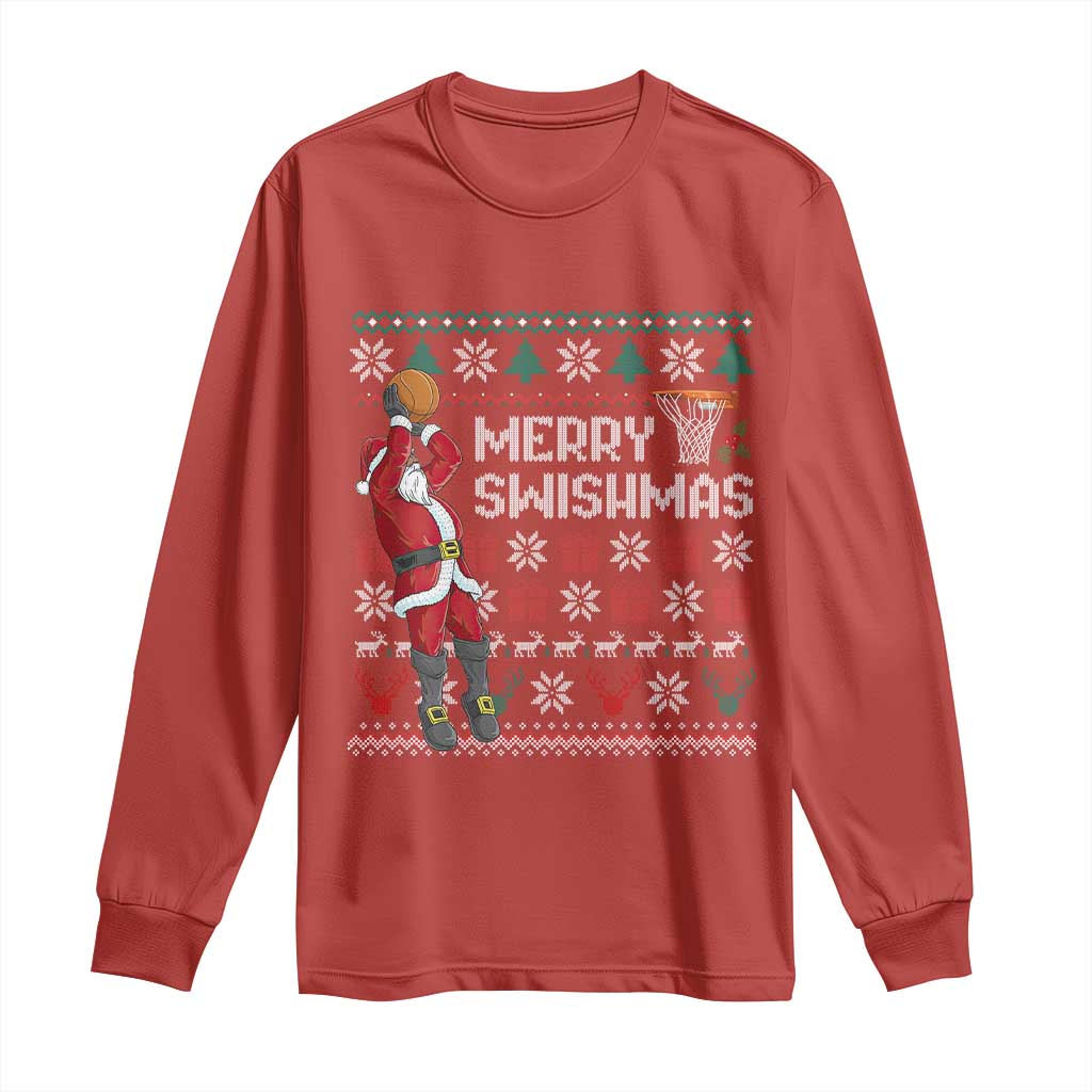 Funny Black Santa Christmas Basketball Long Sleeve Shirt Merry Swishmass Xmas Sport TS11 Red Print Your Wear