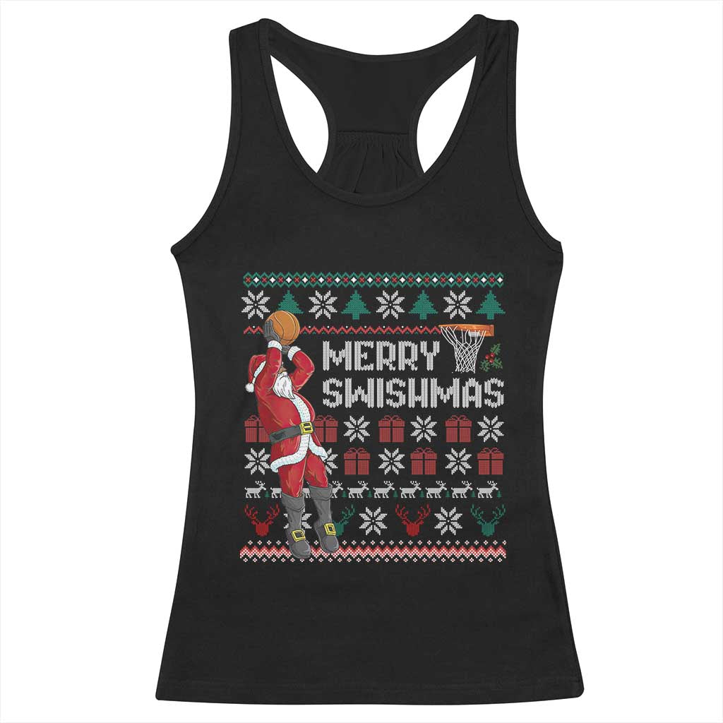 Funny Black Santa Christmas Basketball Racerback Tank Top Merry Swishmass Xmas Sport TS11 Black Print Your Wear