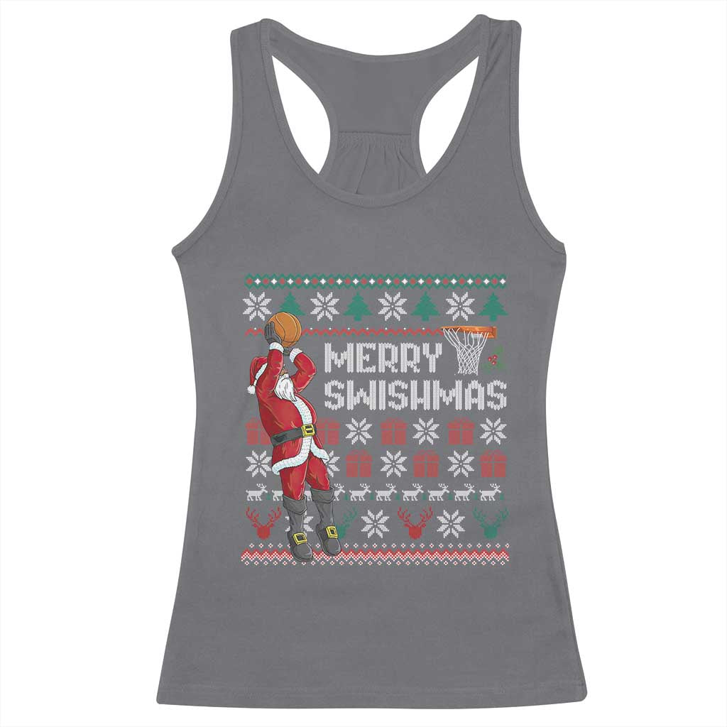 Funny Black Santa Christmas Basketball Racerback Tank Top Merry Swishmass Xmas Sport TS11 Charcoal Print Your Wear