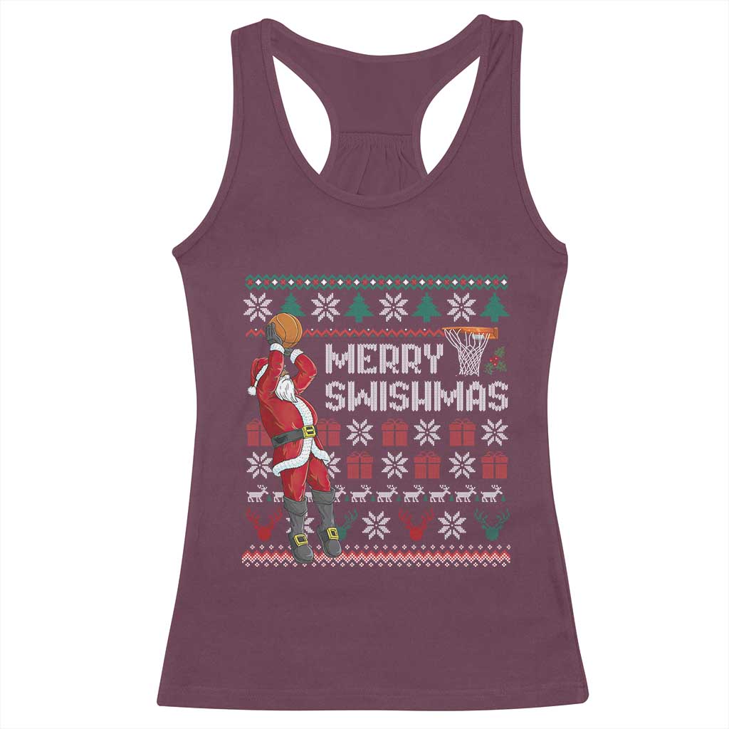 Funny Black Santa Christmas Basketball Racerback Tank Top Merry Swishmass Xmas Sport TS11 Maroon Print Your Wear
