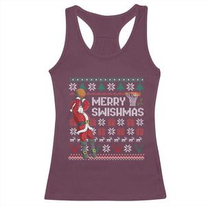 Funny Black Santa Christmas Basketball Racerback Tank Top Merry Swishmass Xmas Sport TS11 Maroon Print Your Wear