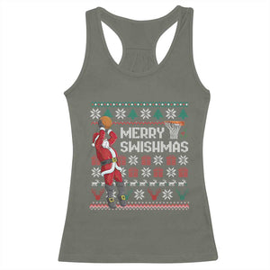 Funny Black Santa Christmas Basketball Racerback Tank Top Merry Swishmass Xmas Sport TS11 Military Green Print Your Wear