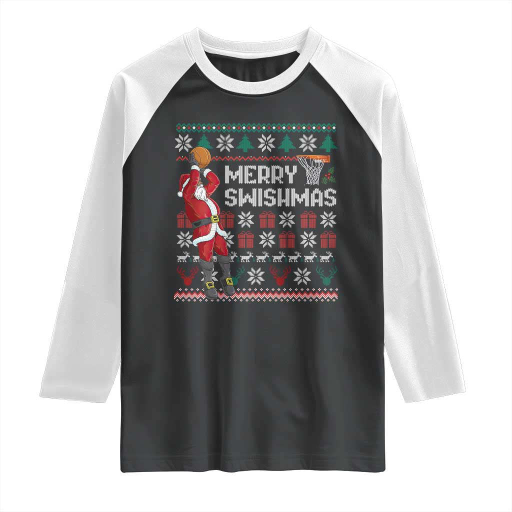 Funny Black Santa Christmas Basketball Raglan Shirt Merry Swishmass Xmas Sport TS11 Black White Print Your Wear
