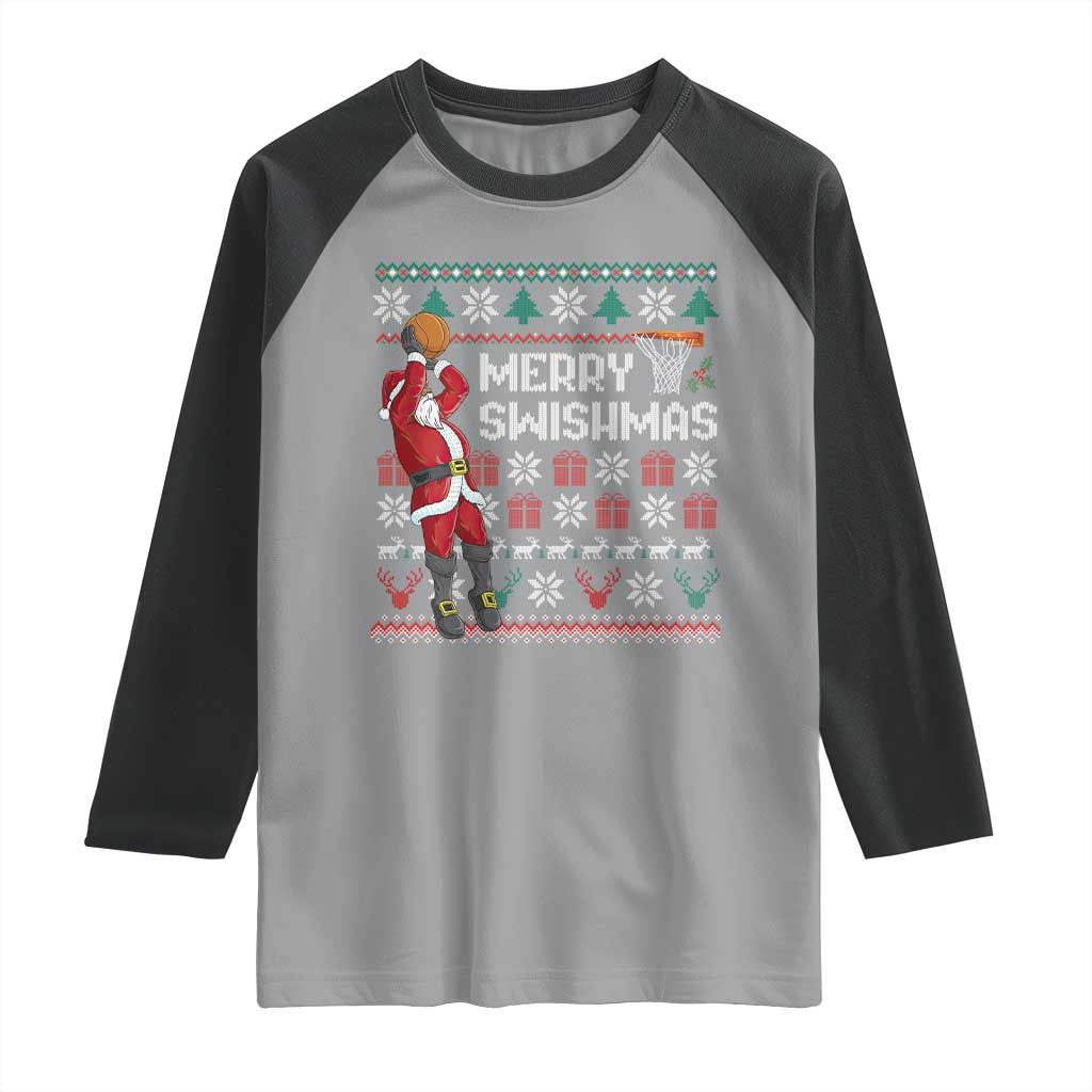 Funny Black Santa Christmas Basketball Raglan Shirt Merry Swishmass Xmas Sport TS11 Sport Gray Black Print Your Wear